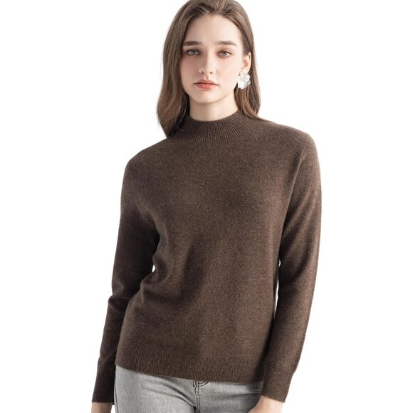 Women´s Cashmere Sweater Mock Neck Long Sleeve Warm...